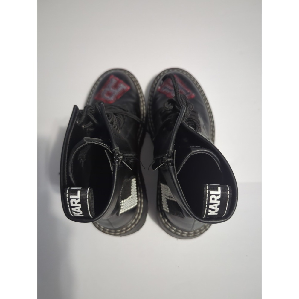 Karl Lagerfeld Paris Dixie Patch Combat Boots Sz 8 logo chunky biker festival - Picture 13 of 16